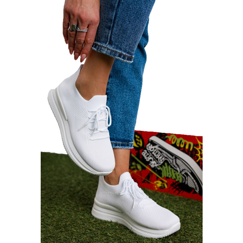 Ligglo Λευκά Δίπατα Sneakers σε Κάλτσα