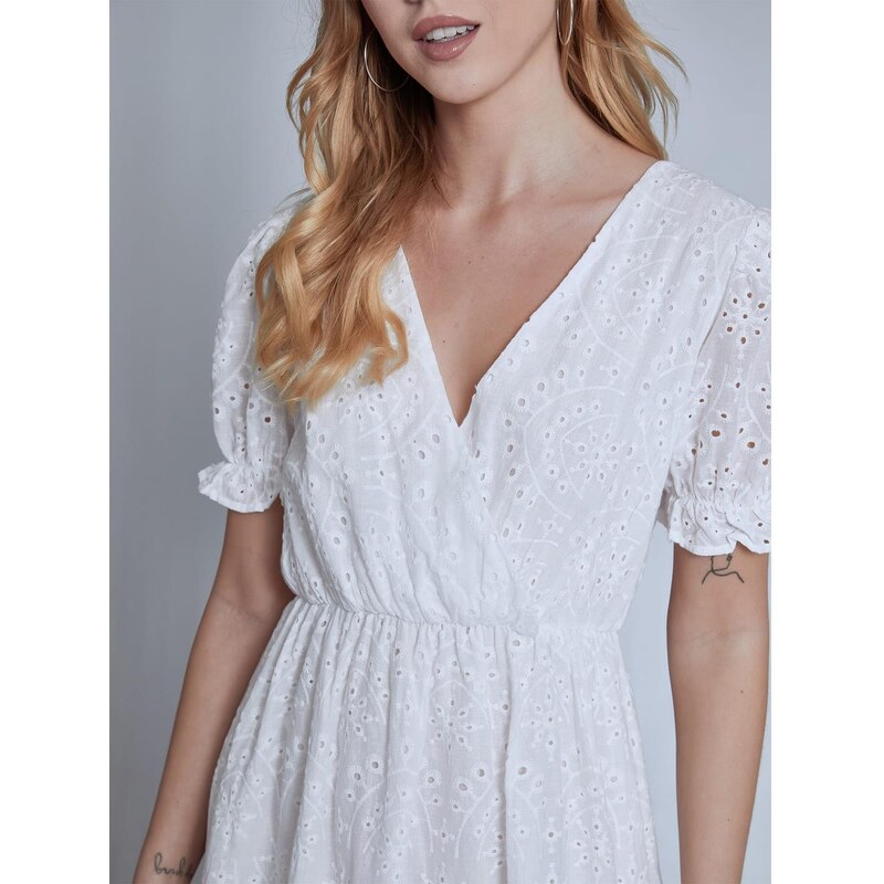 Celestino Κεντητό διάτρητο βαμβακερό φόρεμα λευκο για Γυναίκα