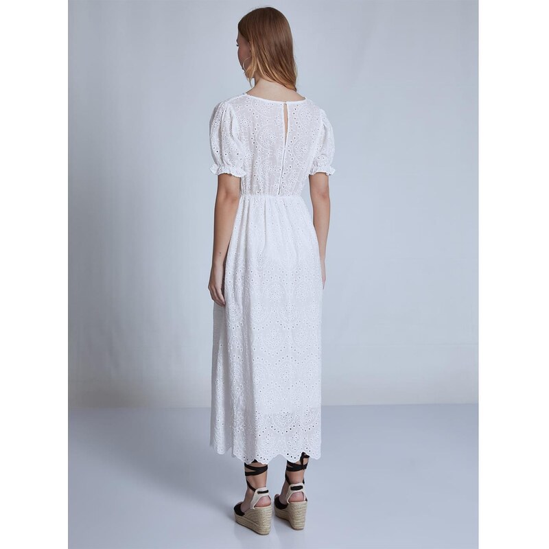 Celestino Κεντητό διάτρητο βαμβακερό φόρεμα λευκο για Γυναίκα