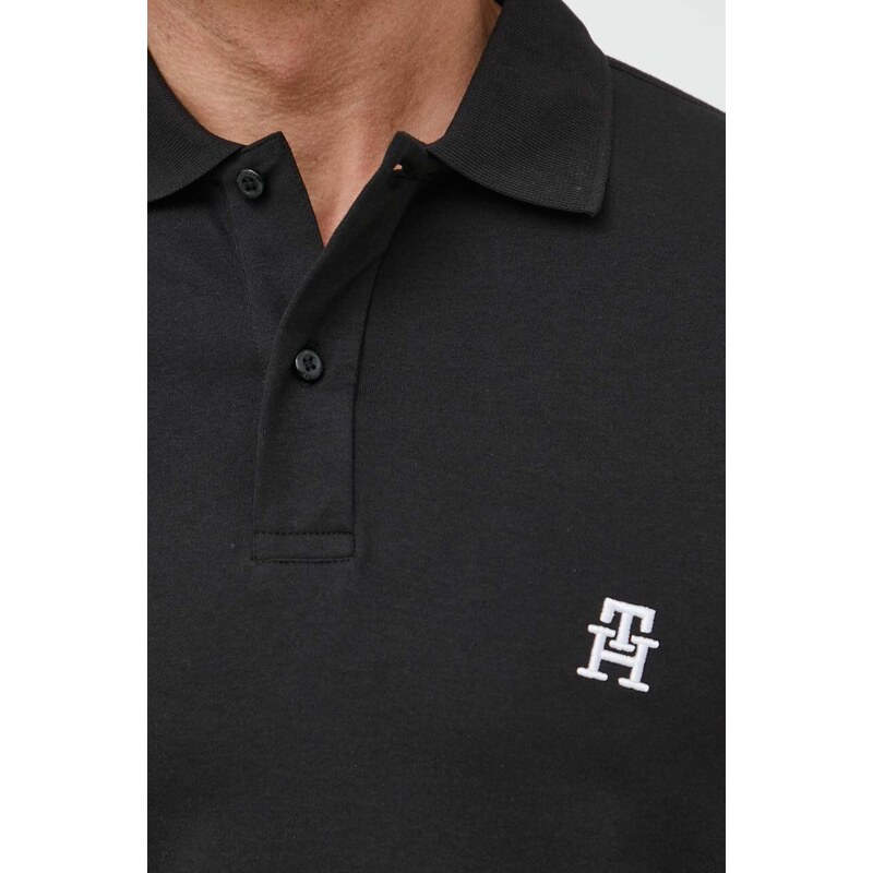 Βαμβακερό μπλουζάκι πόλο Tommy Hilfiger χρώμα: μαύρο