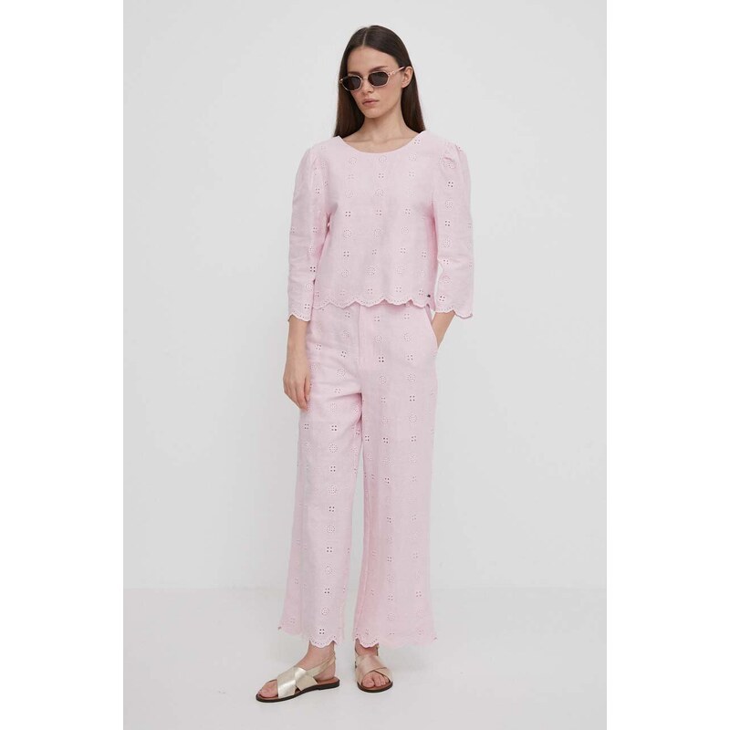 Λευκή μπλούζα Pepe Jeans χρώμα: ροζ