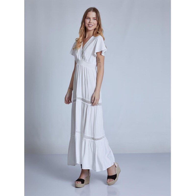 Celestino Κρουαζέ maxi φόρεμα με βαμβάκι λευκο για Γυναίκα