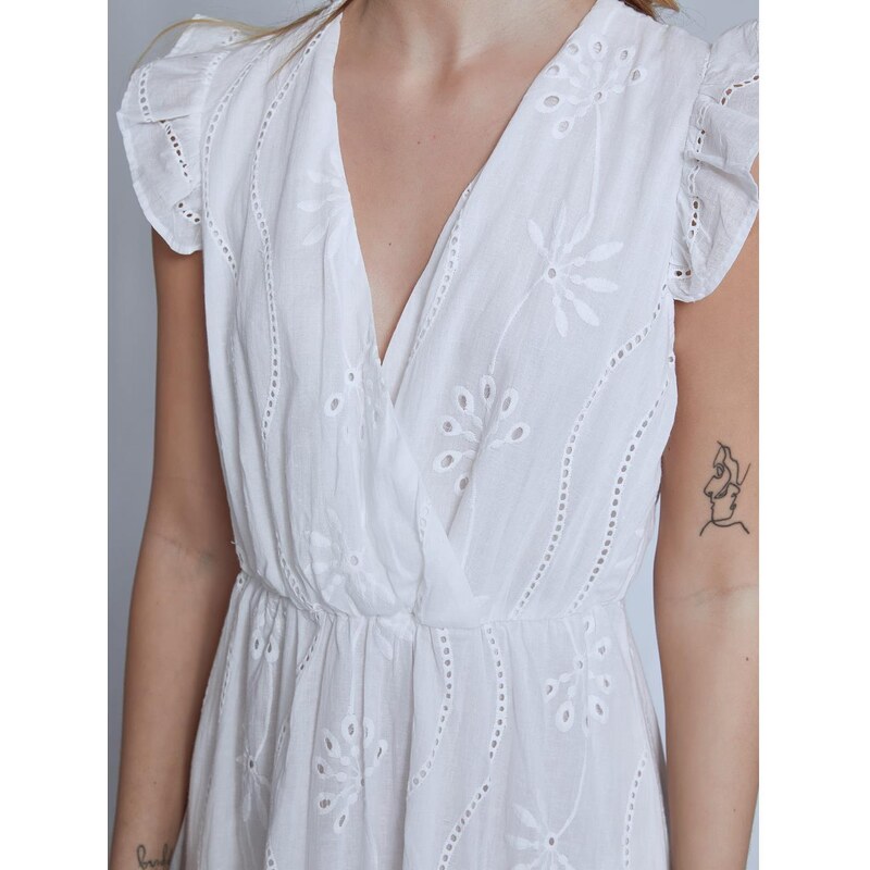 Celestino Βαμβακερό κεντητό διάτρητο φόρεμα λευκο για Γυναίκα