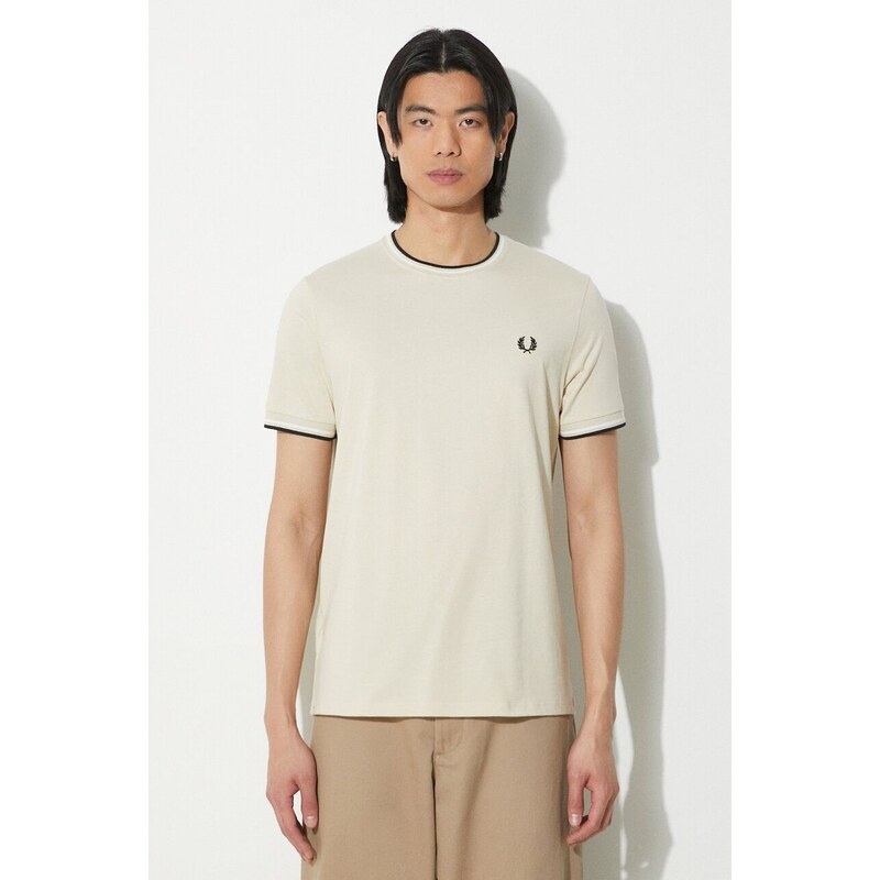 Βαμβακερό μπλουζάκι Fred Perry Twin Tipped T-Shirt ανδρικό, χρώμα: μπεζ, M1588.U87
