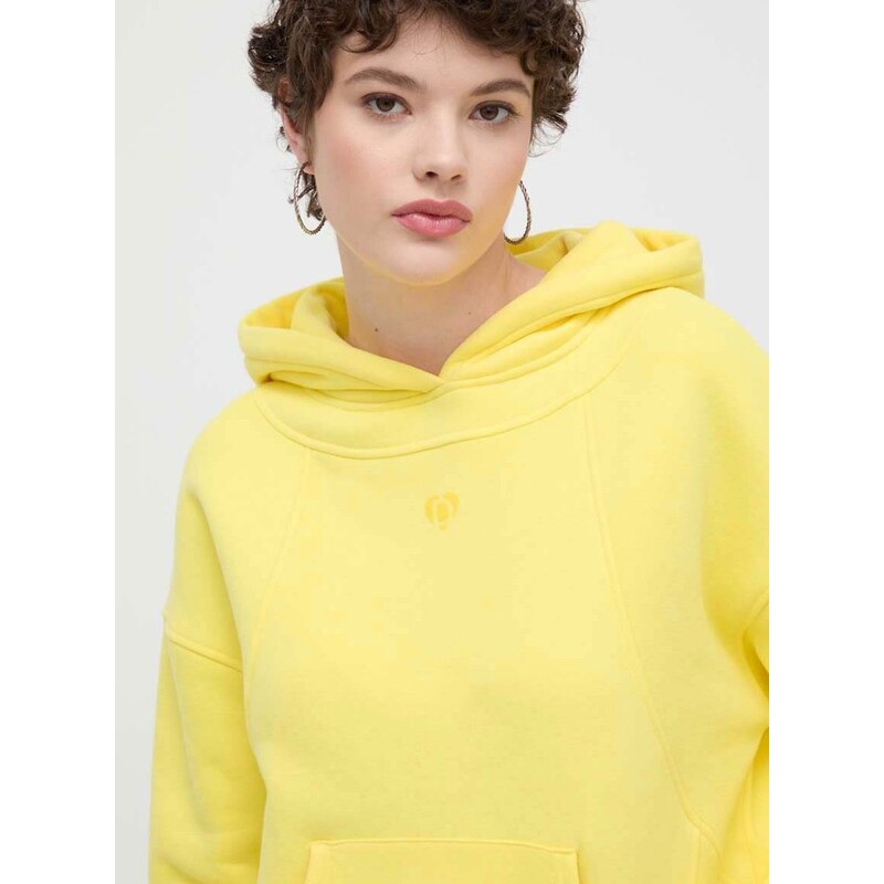 Βαμβακερή μπλούζα Desigual LOGO γυναικεία, χρώμα: κίτρινο, με κουκούλα, 24SWSK43