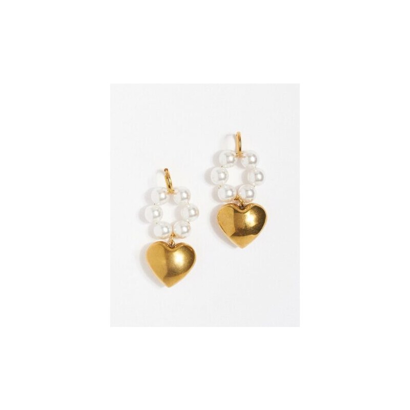 Gkstores MON AMOUR χρυσό σκουλαρίκι με ατσάλινη επίχρυση καρδιά , πέρλες και ατσάλινο κούμπωμα
