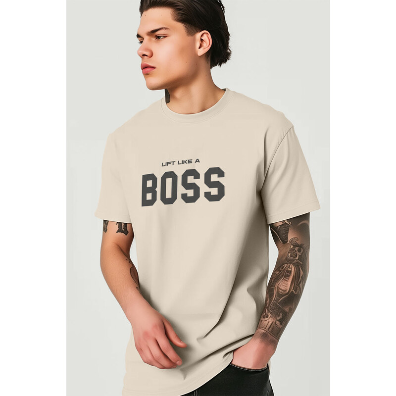 UnitedKind Lift Like A Boss, T-Shirt σε εκρού χρώμα