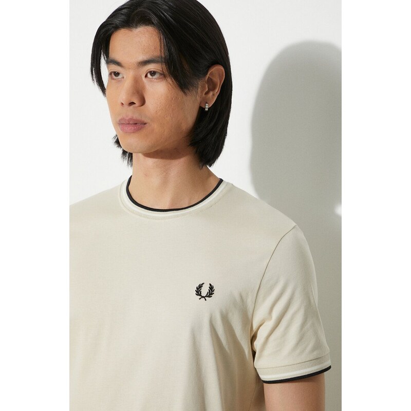 Βαμβακερό μπλουζάκι Fred Perry Twin Tipped T-Shirt ανδρικό, χρώμα: μπεζ, M1588.U87