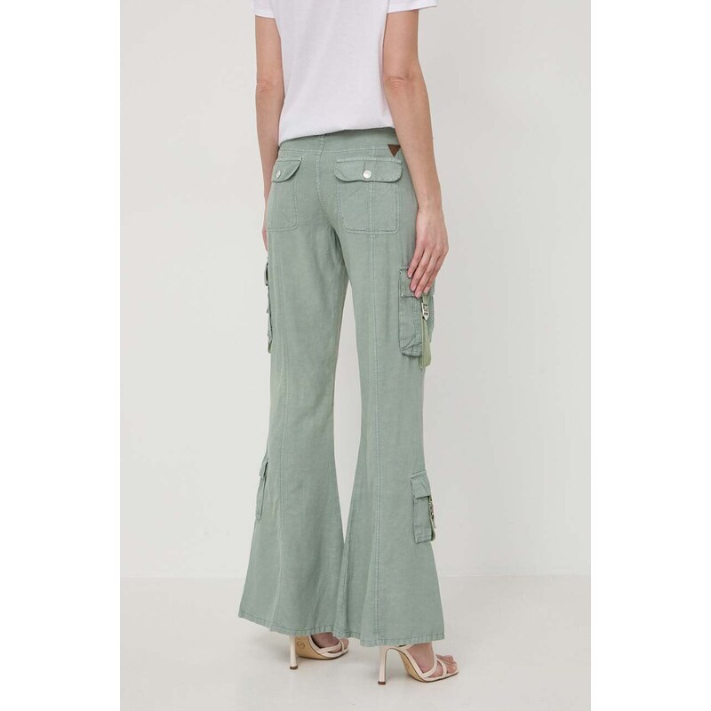 Παντελόνι με λινό μείγμα Guess CLAY χρώμα: πράσινο, W4GA88 WG8N0