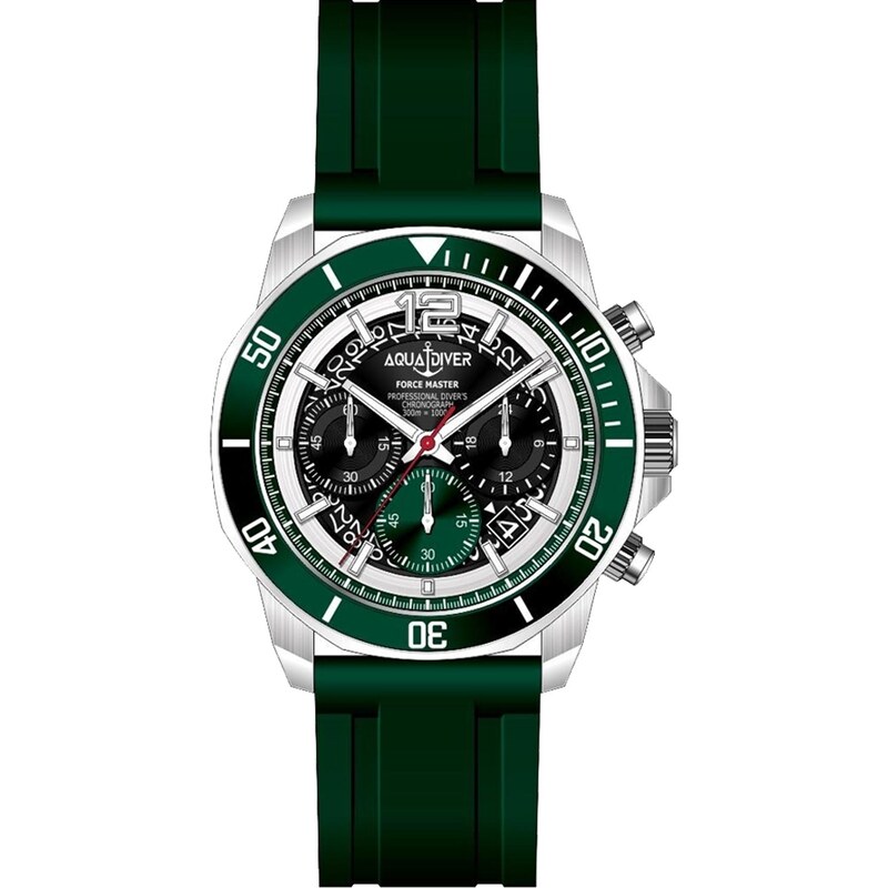 AQUADIVER Force Master Chronograph - SS23086G13, Silver case with Green Rubber Strap