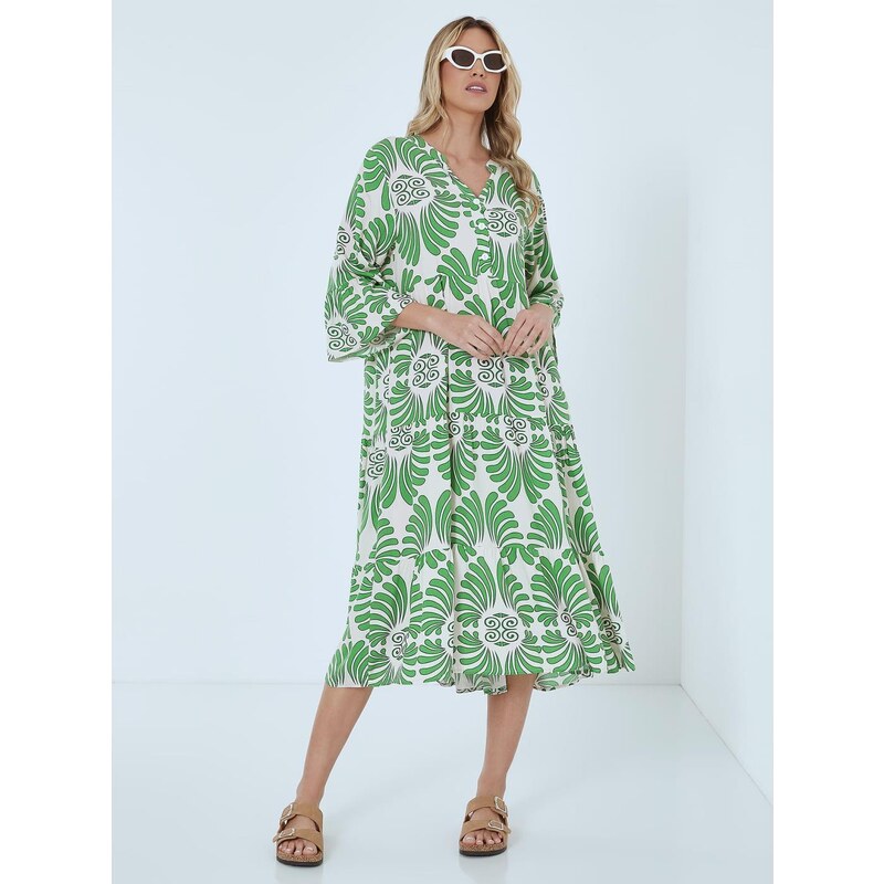 Celestino Εμπριμέ φόρεμα με βαμβάκι πρασινο για Γυναίκα