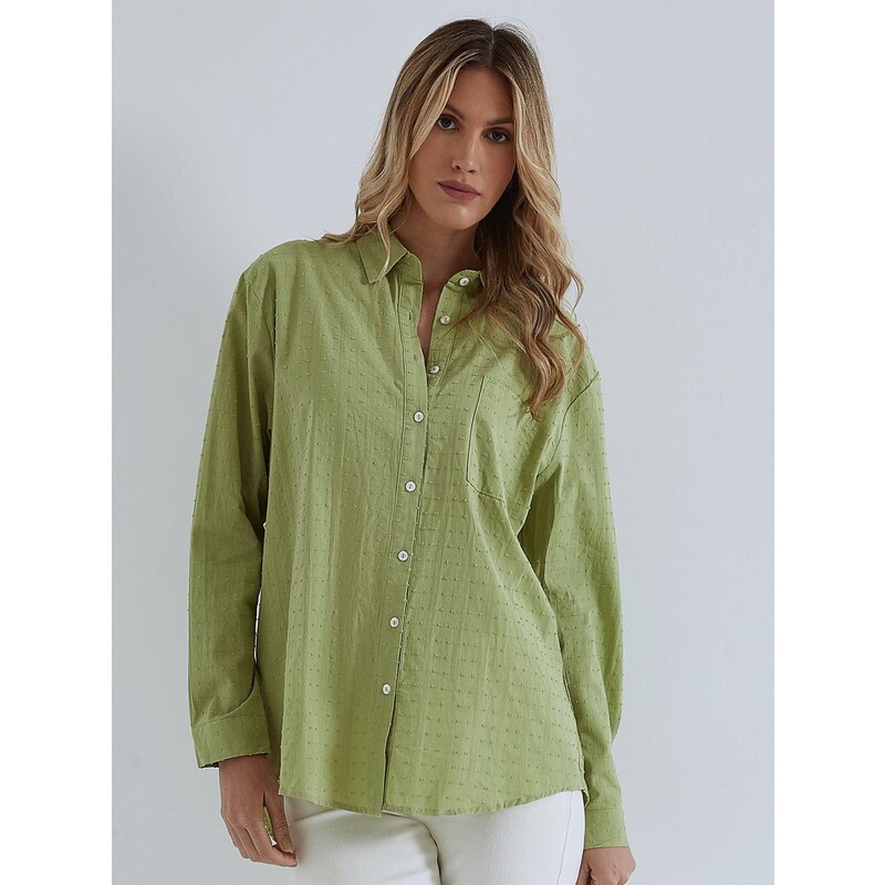 Celestino Βαμβακερό πουκάμισο με ανάγλυφες λεπτομέρειες πρασινο ανοιχτο για Γυναίκα