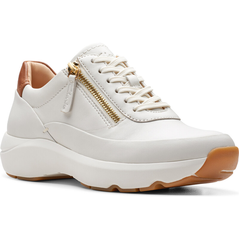 Clarks Tivoli Zip Off White Ανατομικά Δερμάτινα Sneakers Σπασμένο Λευκό (26176650)