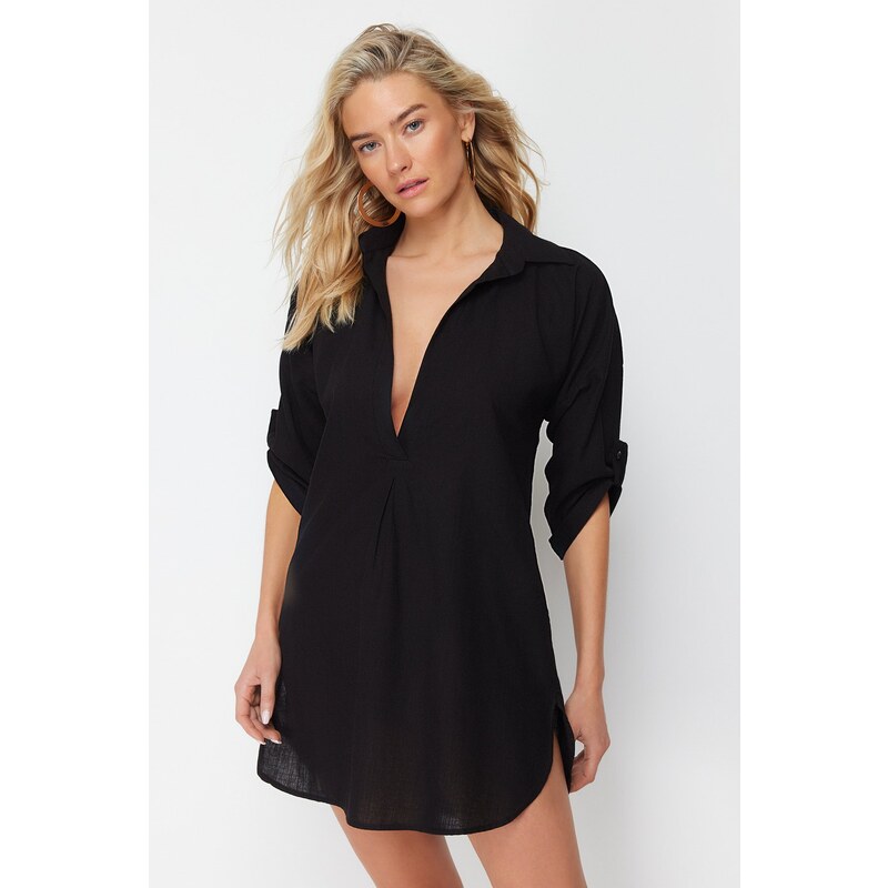 Trendyol Black Mini Woven 100% Cotton Beach Dress