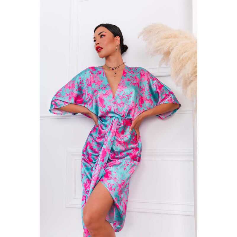 Joy Fashion House Alora μίντι φόρεμα με όψη σατέν φούξια