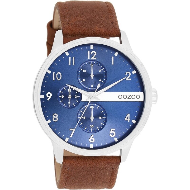 OOZOO Timepieces - C11306, Silver case with Brown Leather Strap