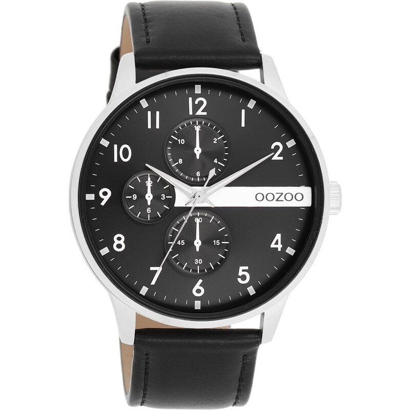 OOZOO Timepieces - C11309, Silver case with Black Leather Strap