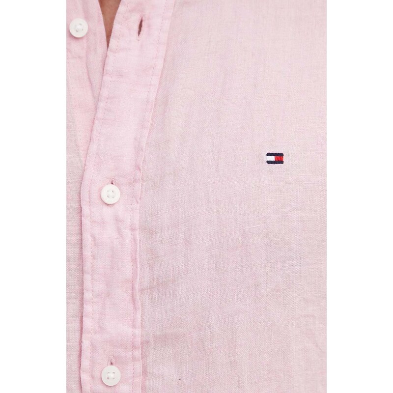 Πουκάμισο από λινό Tommy Hilfiger χρώμα: ροζ, MW0MW34602