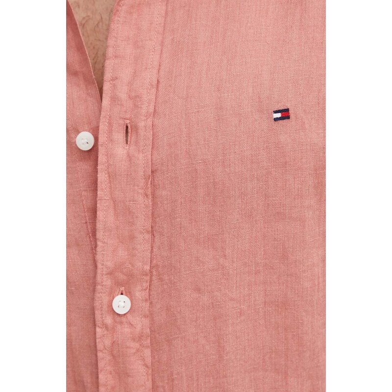 Πουκάμισο από λινό Tommy Hilfiger χρώμα: ροζ, MW0MW35207