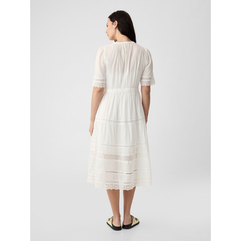 GAP Άσπρο Lace Midi Φόρεμα