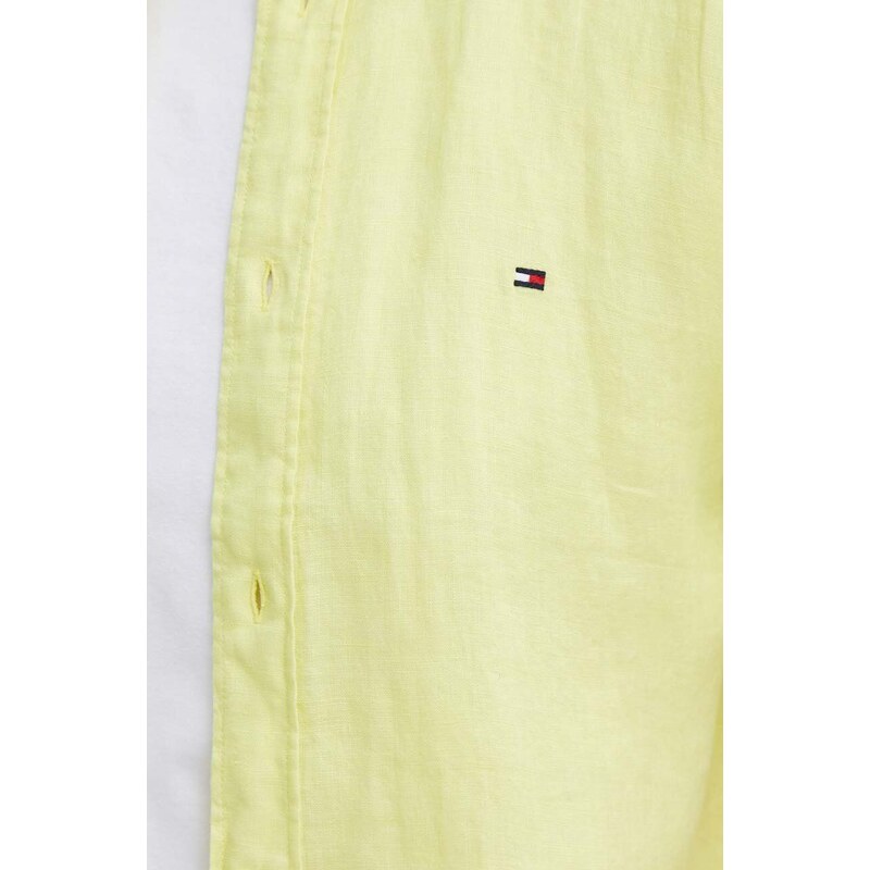 Πουκάμισο από λινό Tommy Hilfiger χρώμα: κίτρινο, MW0MW35207