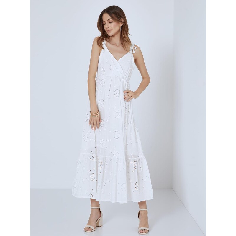 Celestino Κεντητό διάτρητο φόρεμα με φουντάκια λευκο για Γυναίκα