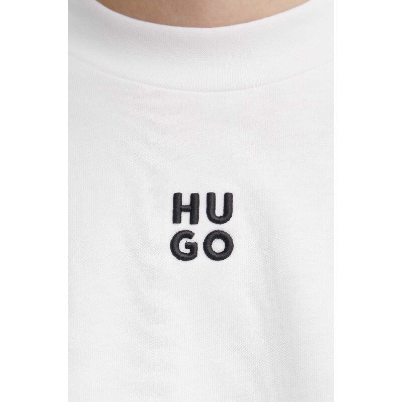 Βαμβακερό μπλουζάκι HUGO γυναικείο, χρώμα: μπεζ, 50517790