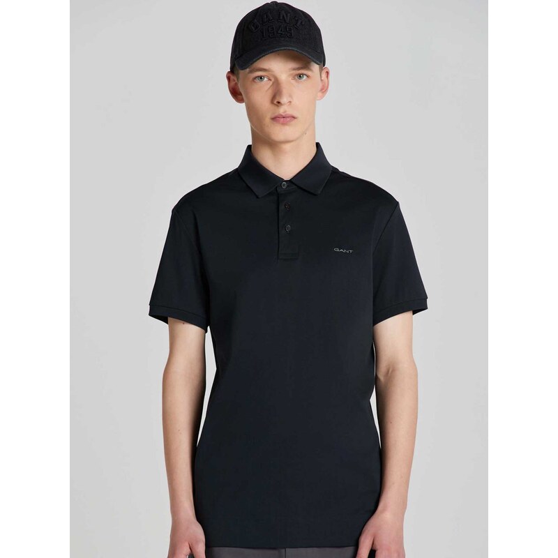 Gant Polo μπλούζα slim fit μαύρο βαμβακερό
