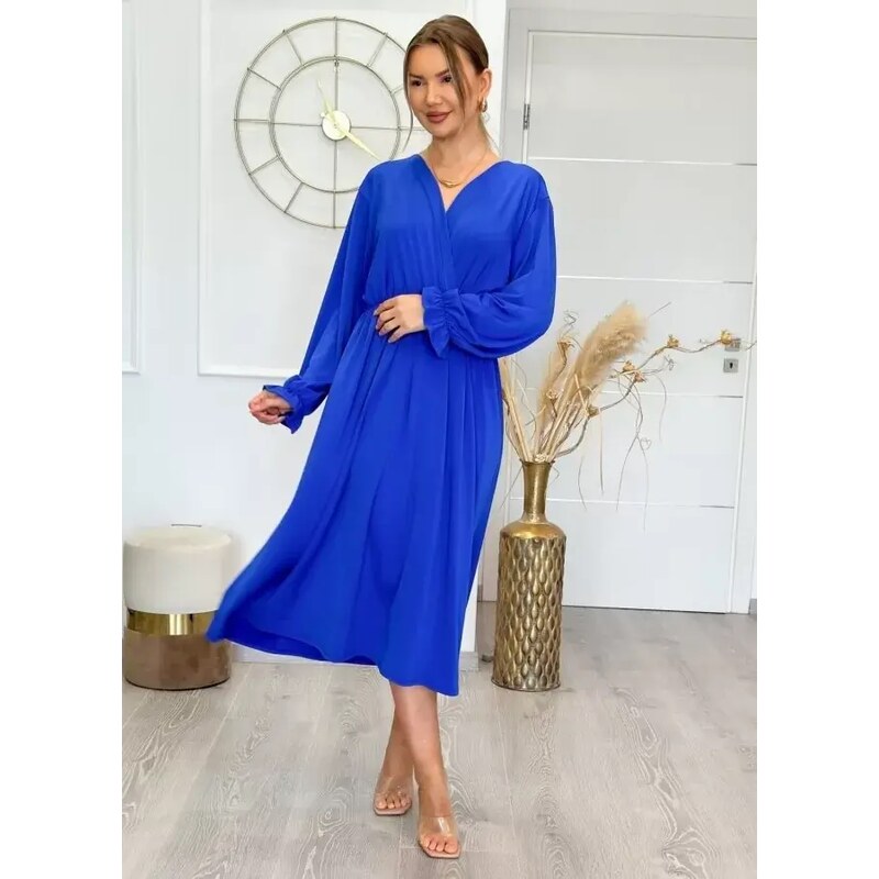 parizianista φόρεμα midi κρουαζέ ελαστικό - Μπλε ηλεκτρίκ - 015009