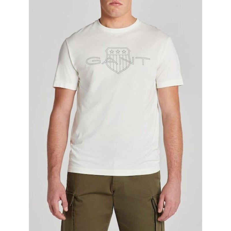 Gant T-shirt κανονική γραμμή εκρού βαμβακερό