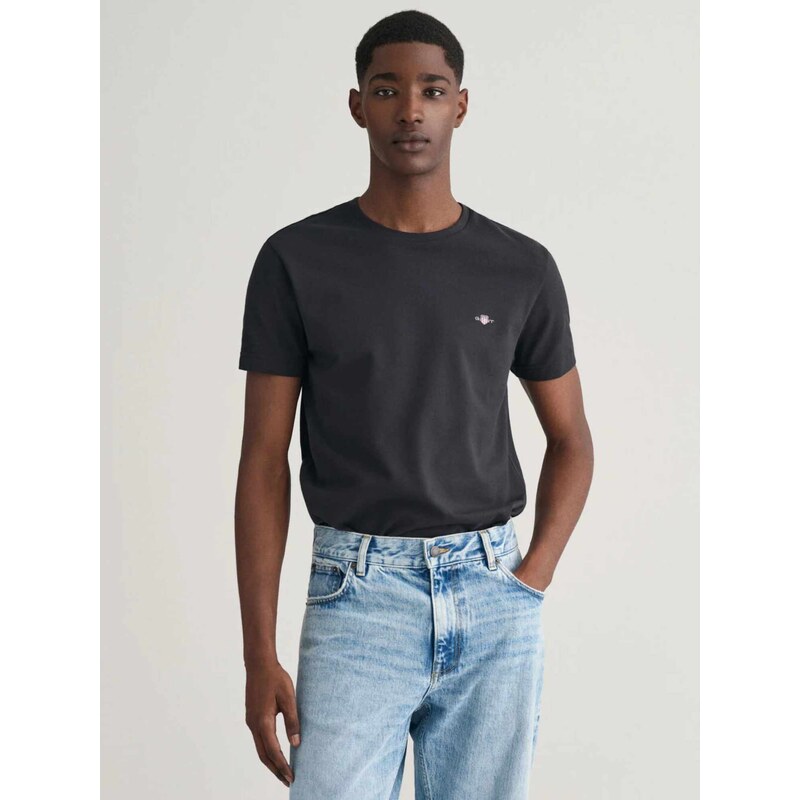 Gant T-shirt πικέ slim fit μαύρο βαμβακερό