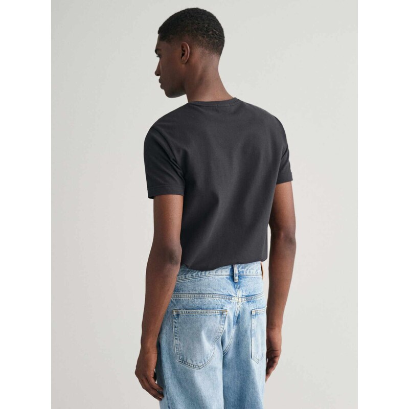 Gant T-shirt πικέ slim fit μαύρο βαμβακερό