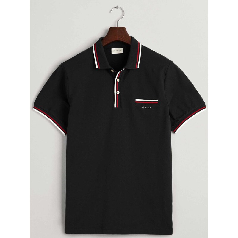 Gant Polo μπλούζα κανονική γραμμή μαύρο βαμβακερό