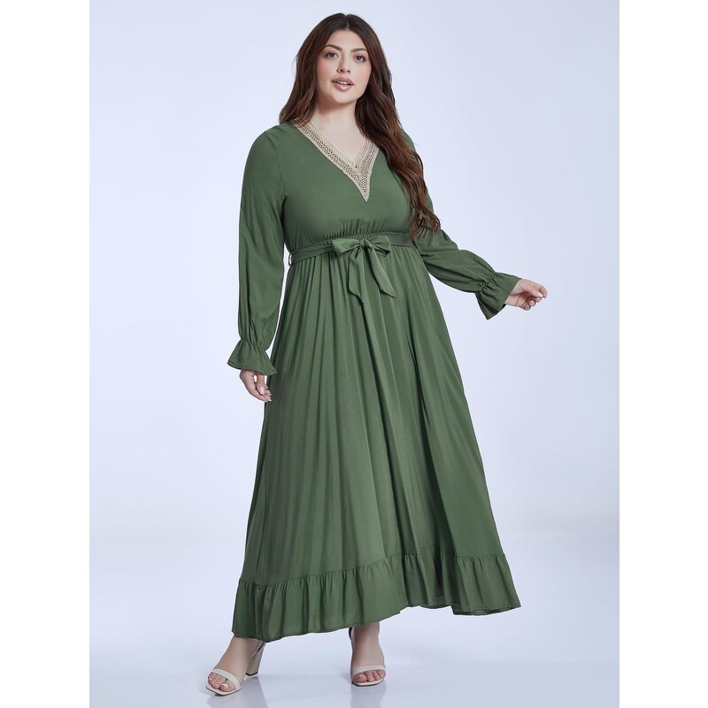 Celestino Φόρεμα με κέντημα στη λαιμόκοψη πρασινο σκουρο για Γυναίκα