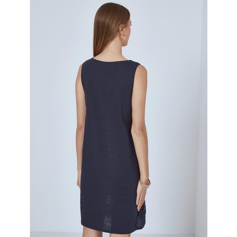 Celestino Αμάνικο φόρεμα με λινό σκουρο μπλε για Γυναίκα