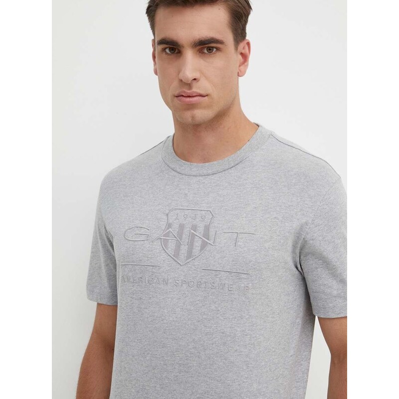 Βαμβακερό μπλουζάκι Gant ανδρικά, χρώμα: γκρι