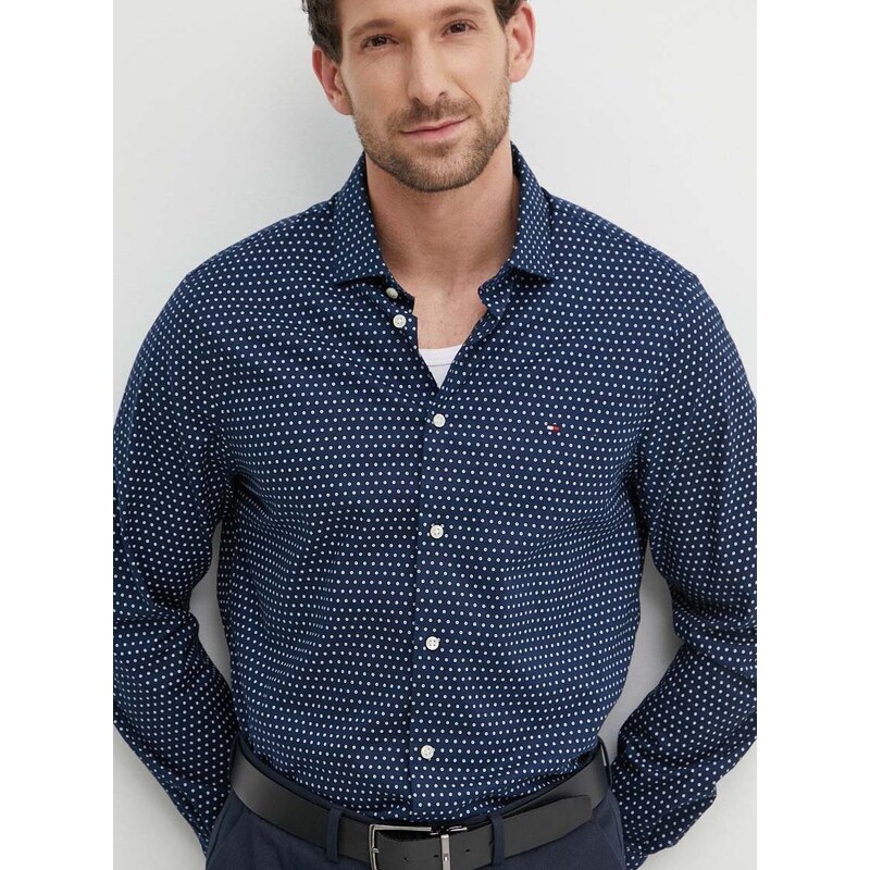 Βαμβακερό πουκάμισο Tommy Hilfiger ανδρικό, χρώμα: ναυτικό μπλε, MW0MW34649