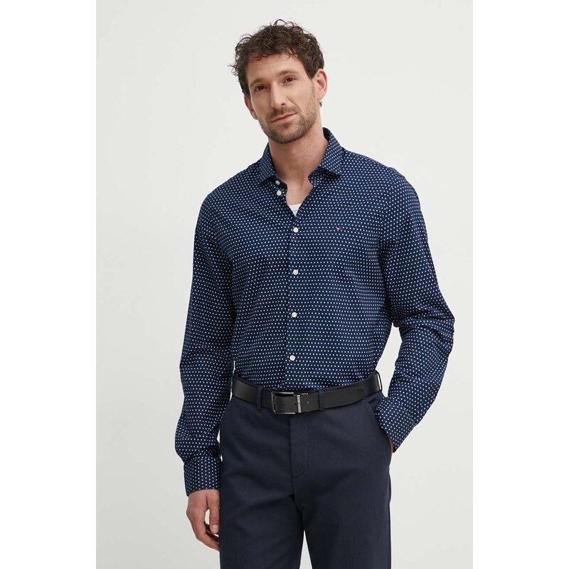 Βαμβακερό πουκάμισο Tommy Hilfiger ανδρικό, χρώμα: ναυτικό μπλε, MW0MW34649