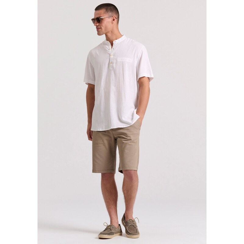 FUNKY BUDDHA Relaxed fit linen blend πουκαμίσα με λαιμό mao