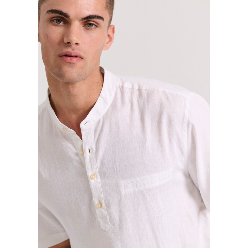 FUNKY BUDDHA Relaxed fit linen blend πουκαμίσα με λαιμό mao