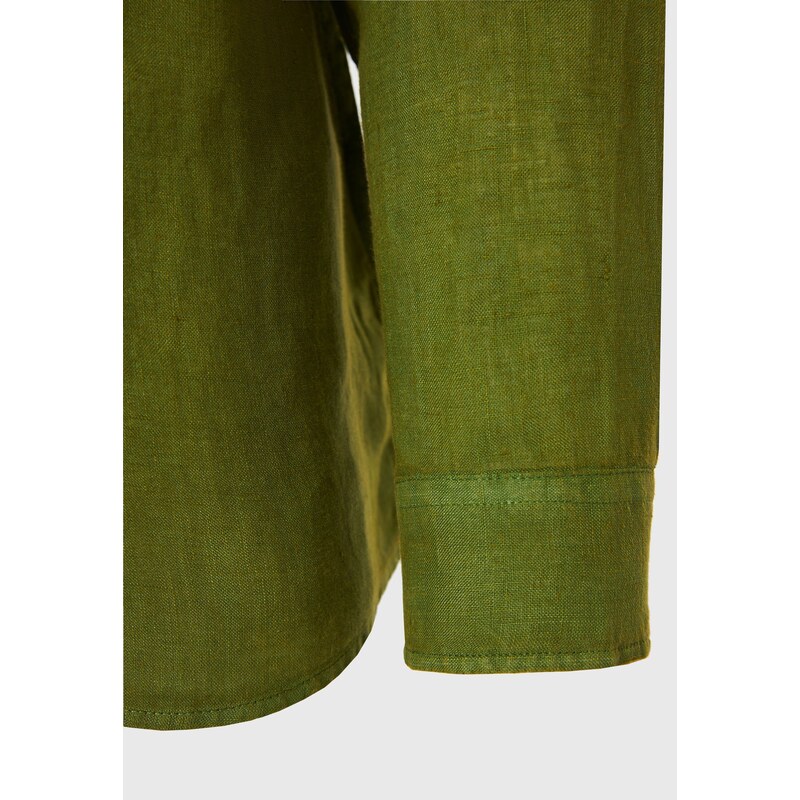 FUNKY BUDDHA Garment dyed λινό πουκάμισο με λαιμό mao