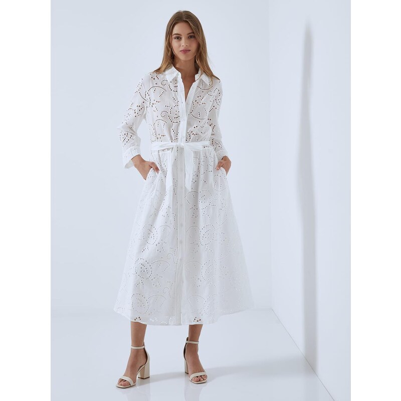 Celestino Κεντητό διάτρητο σεμιζιέ φόρεμα λευκο για Γυναίκα