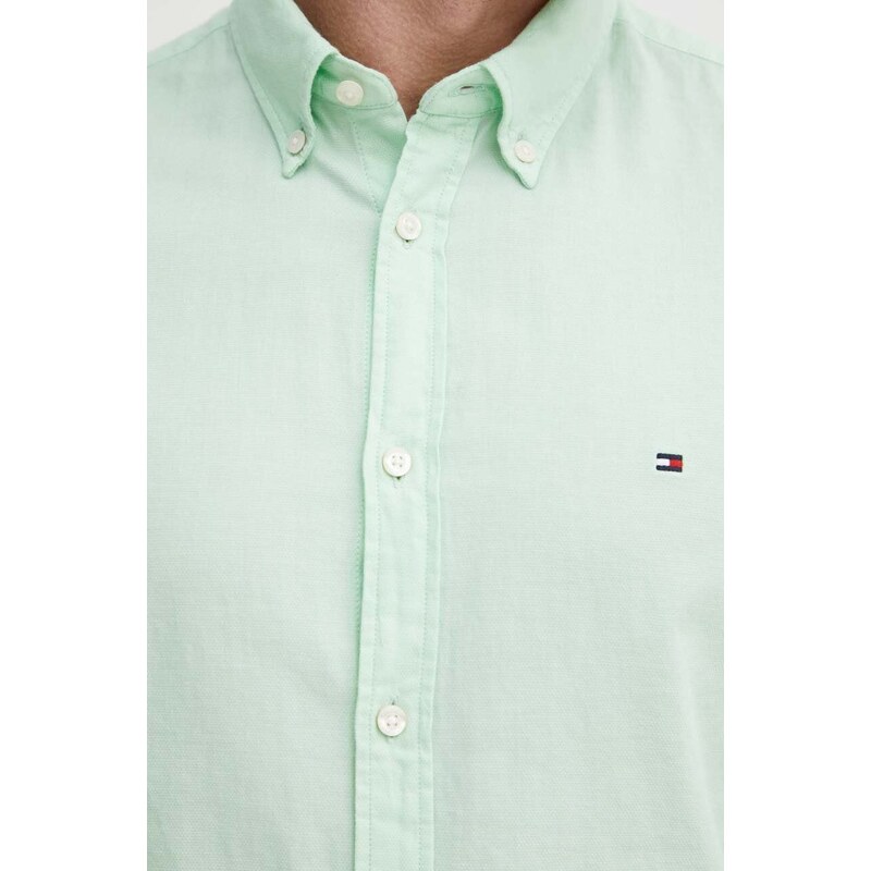 Βαμβακερό πουκάμισο Tommy Hilfiger ανδρικό, χρώμα: πράσινο