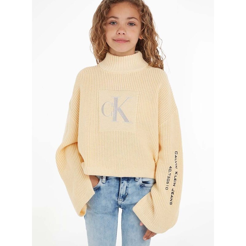 Παιδικό πουλόβερ Calvin Klein Jeans χρώμα: μπεζ