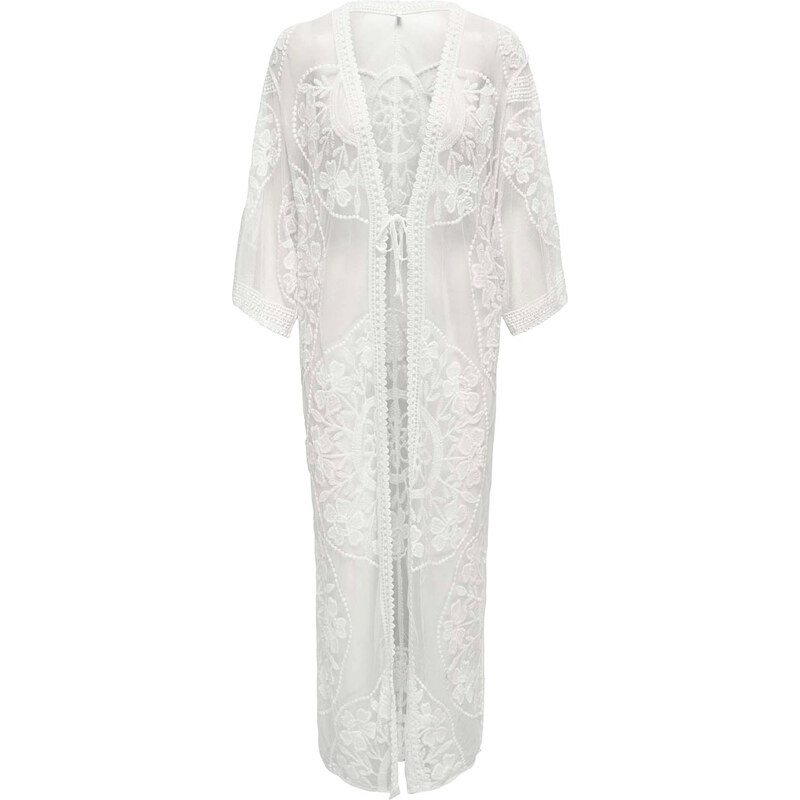 ONLY Κιμονο Onlcarla Embroidered Lace Kimono 15297081 11-4201 TCX cloud dancer