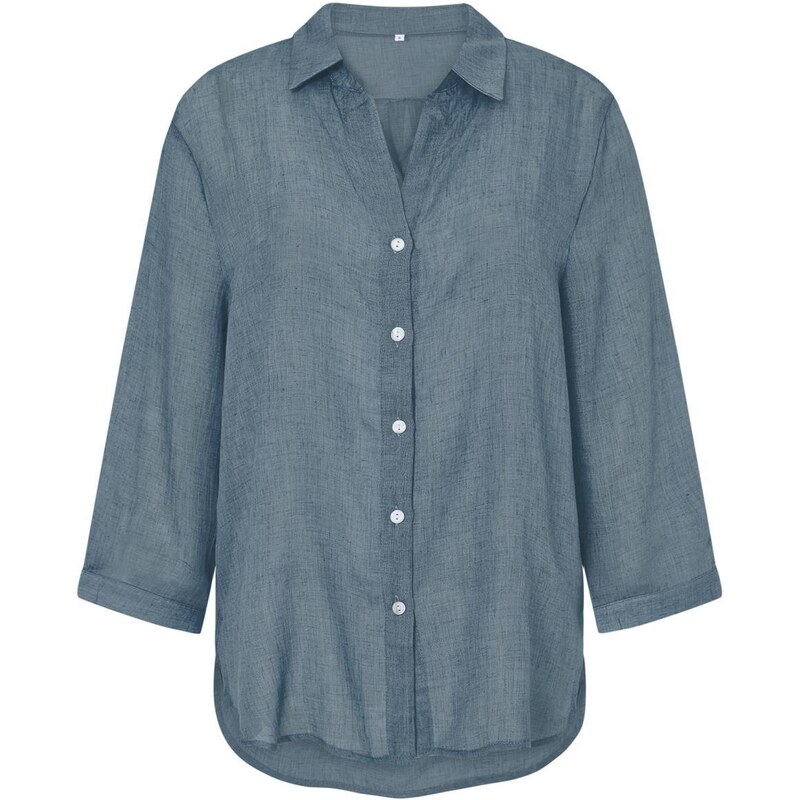 Celestino Ασύμμετρο πουκάμισο με λινό μπλε ραφ για Γυναίκα