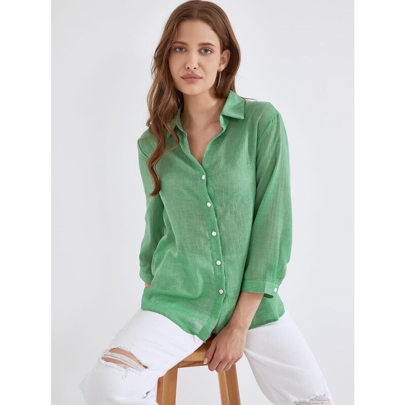 Celestino Ασύμμετρο πουκάμισο με λινό πρασινο για Γυναίκα