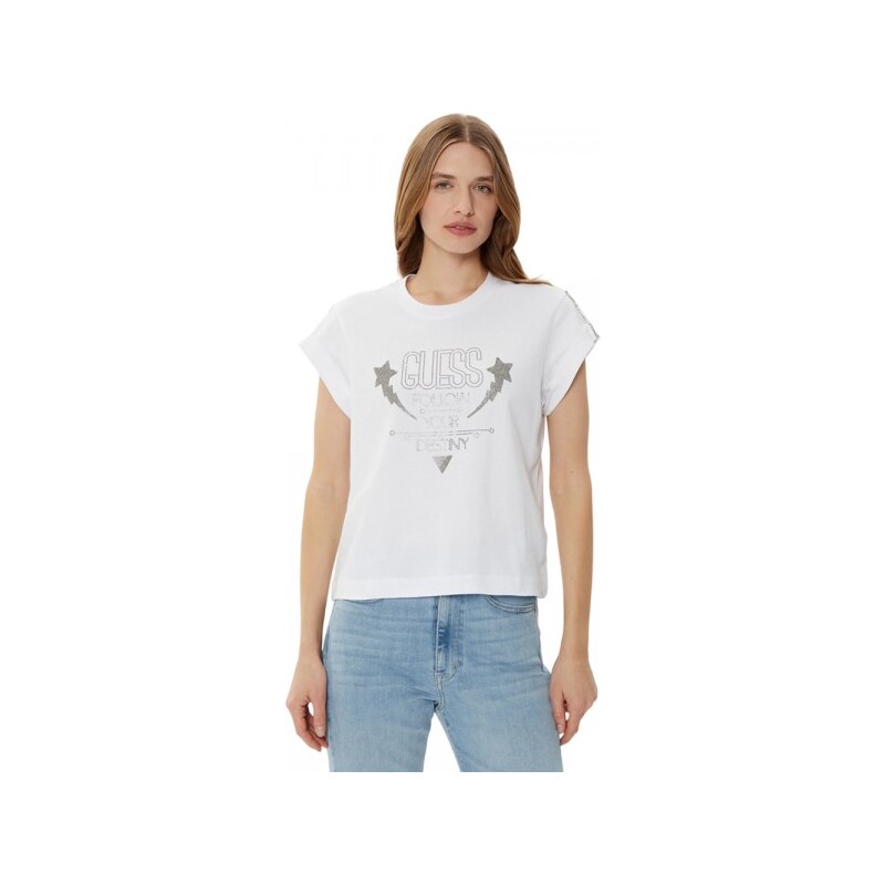 Guess SS CN SLEEVES STRASS DETAIL ΜΠΛΟΥΖΑ (W5RI06I3Z14 G011)