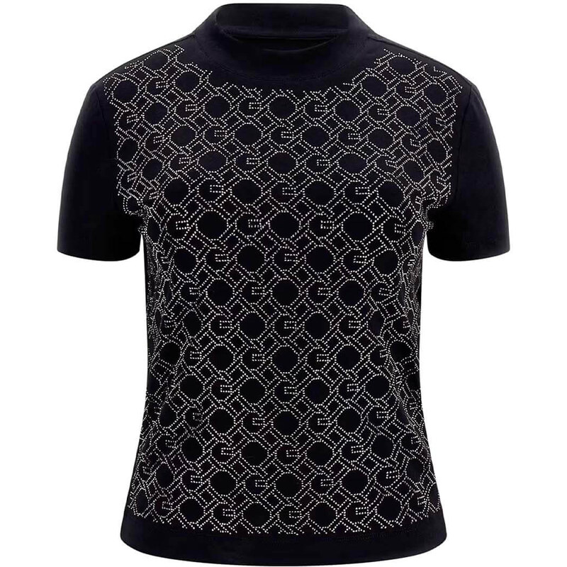 GUESS T-Shirt Ss Mock Neck All Over Logo W5RI15J1314 jblk jet black a996