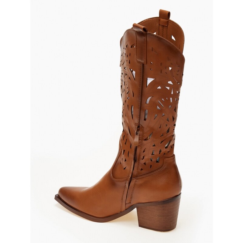 issue Μπότες cowboy με laser cut σχέδιο - Κάμελ - 024012